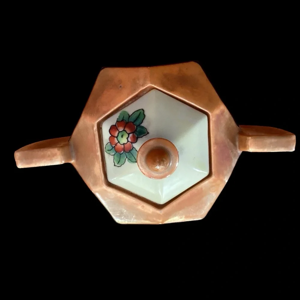 Vintage Lusterware Sugar Pot Ceramic Hexagon Iridescent Glaze